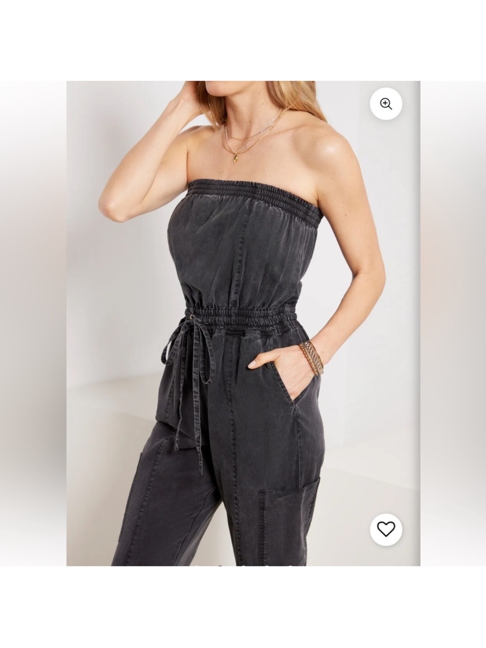 Evereve Washed Black Strapless Drawstring Jumpsuit - Picture 2 of 3